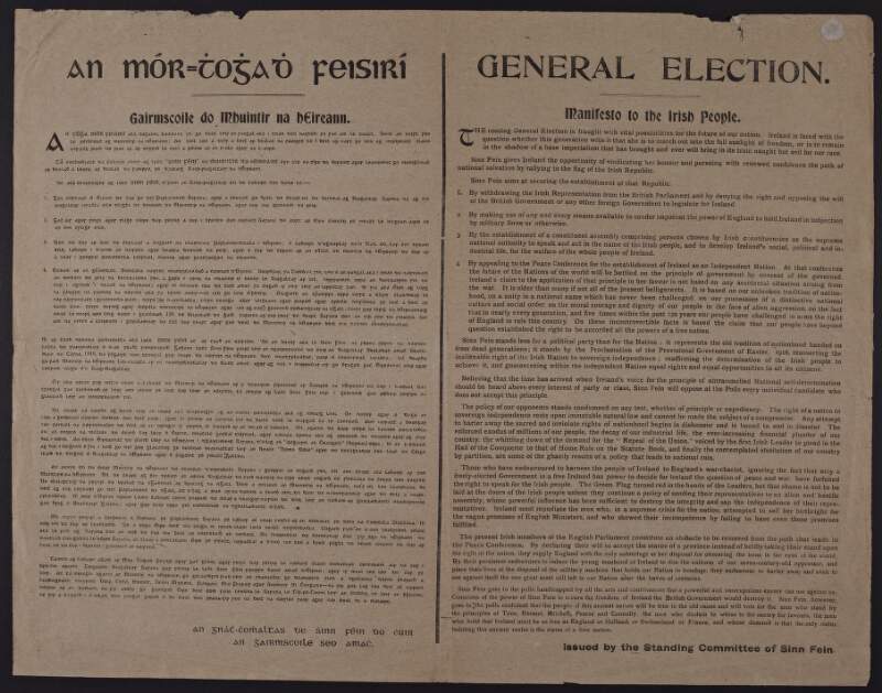 General Election manifesto to the Irish People = An Mór-Thoghadh Feisirí : Gairmscoile do Mhuintir na hEireann.