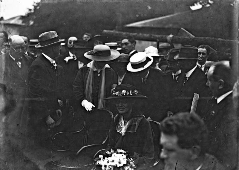 [Countess Markievicz on platform, along with W.T. Cosgrave and E.T. Keane during Kilkenny elections]