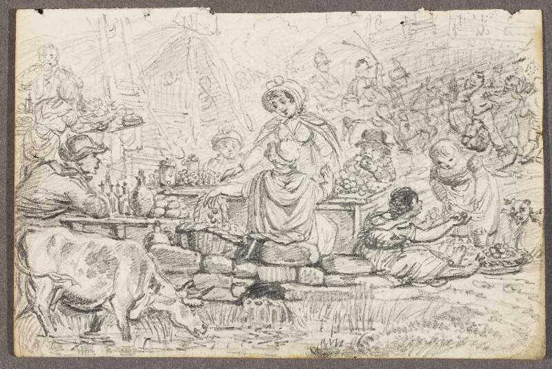 [Women selling food and drink from stalls at Donnybrook Fair]