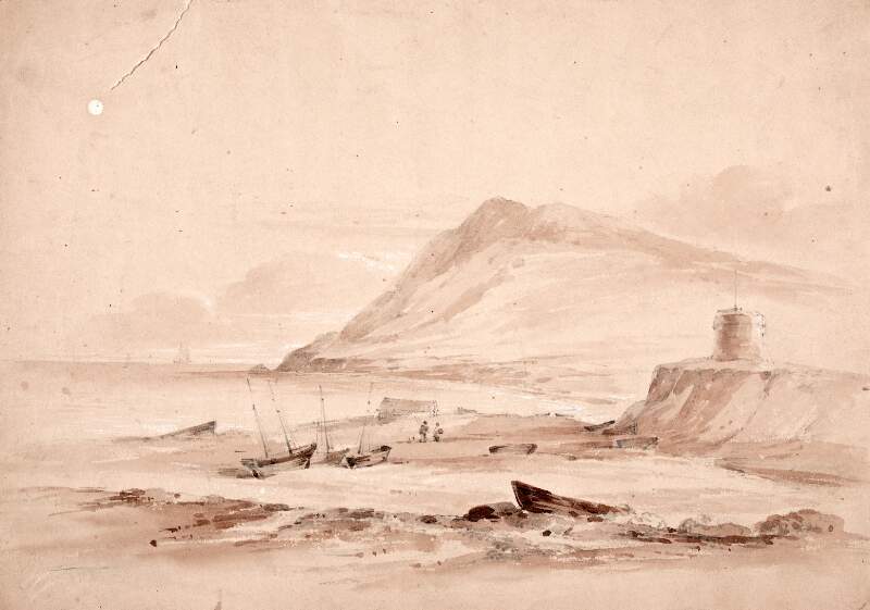 [View of Killiney bay and Martello tower looking towards Bray Head, County Wicklow]