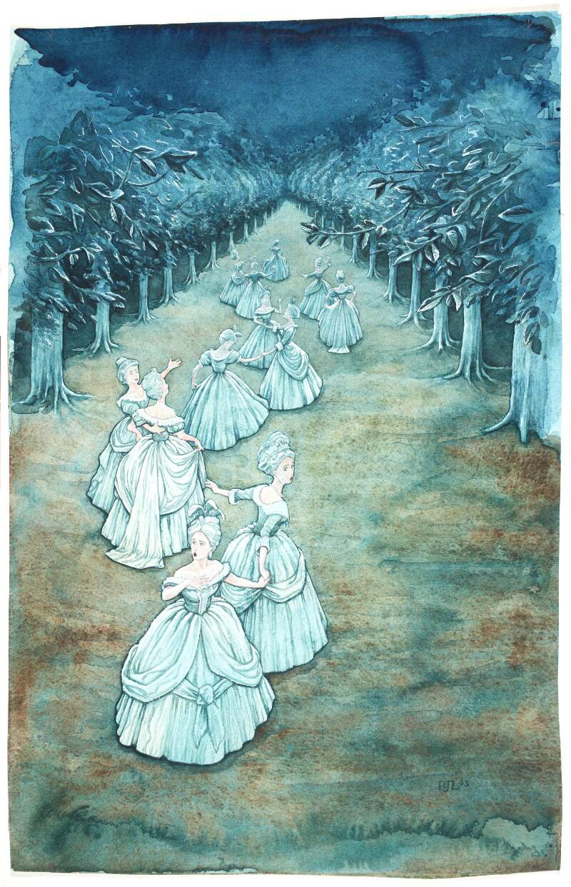 "The Candlewick Book of Fairy Tales" Walker/Candlewick '93 An illustration to "The Twelve dancing [sic] Princesses"