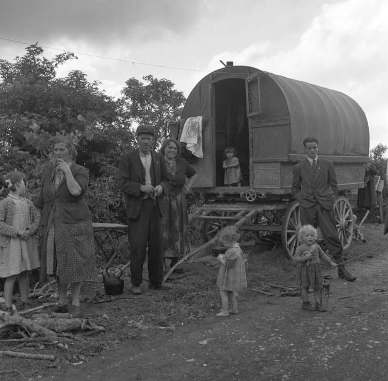 [Sheridan/O'Brien family at caravan, Loughrea, Co. Galway]