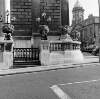 [View of City Hall shows flower baskets and railings, Dublin Castle in background, Lord Edward Street, Dublin]