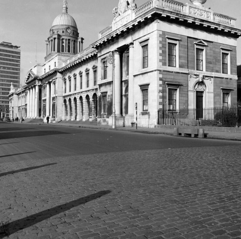 [Side view of Custom House with Liberty Hall in distance, Custom House Quay, Dublin]