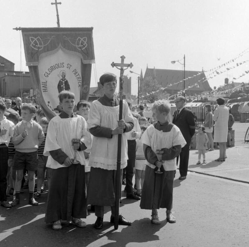 [Altar boys leading Corpus Christi procession, Church Street area, Dublin]