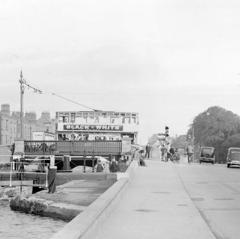 [Tram on bridge, Portobello, Dublin]
