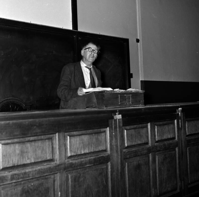 [Patrick Kavanagh giving poetry lecture, University College Dublin]