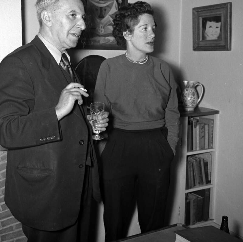 [Con Leventhal and unidentified woman, Michael Scott's house, Bloomsday, Sandycove, Co. Dublin]