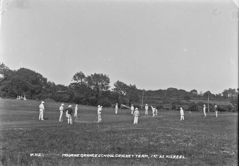 [Mourne Grange School cricket team playing on field, Kilkeel, Co. Down]