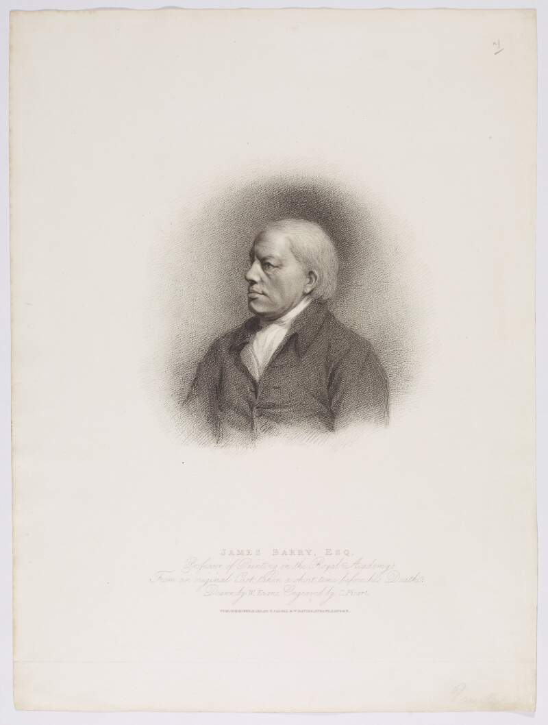 James Barry Esq. Professor of Painting in the Royal Academy; From an original Cast, taken a short time before his Death. Published Feb. 11 1811, by T. Cadell & W. Davies, Strand, London./