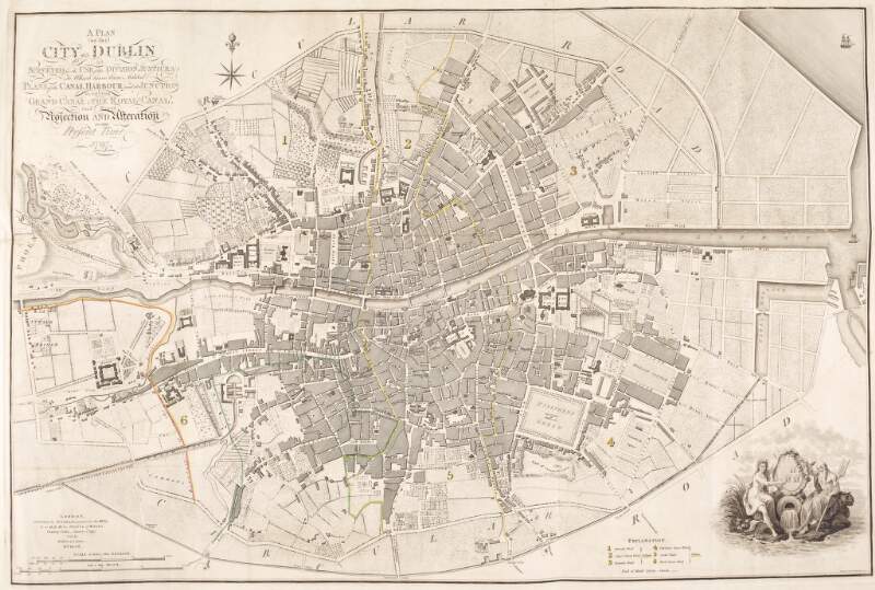 A plan of the city of Dublin as surveyed for the use of the divisionl: Justices: Plans of the canal harbour and its junction with the Grand Canal; The Royal Canal, and every projection & alteration to the present time 1797