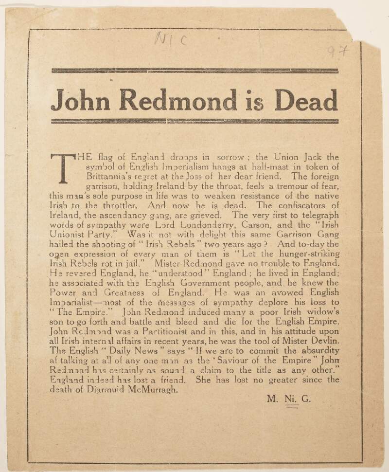 John Redmond is dead.