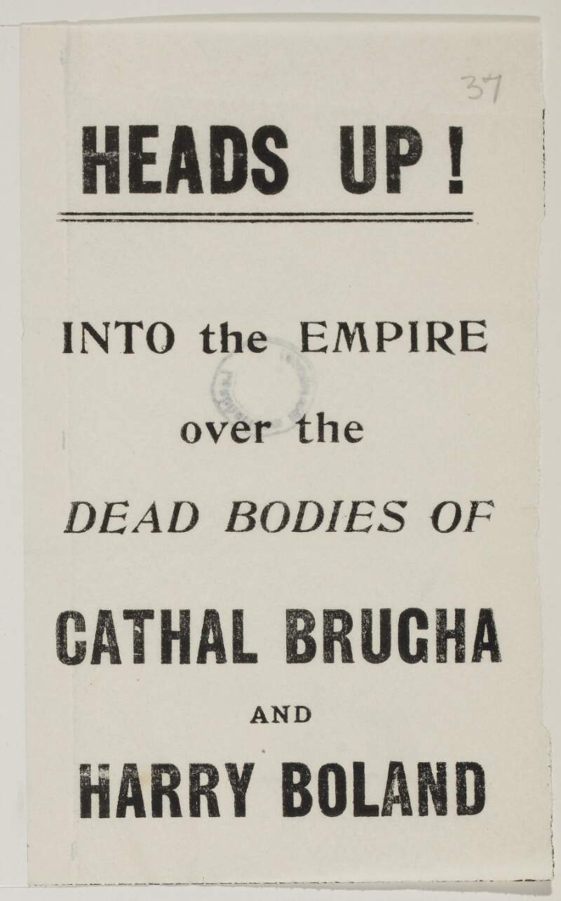Heads up! Into the Empire over the dead bodies of Cathal Brugha and Harry Boland.