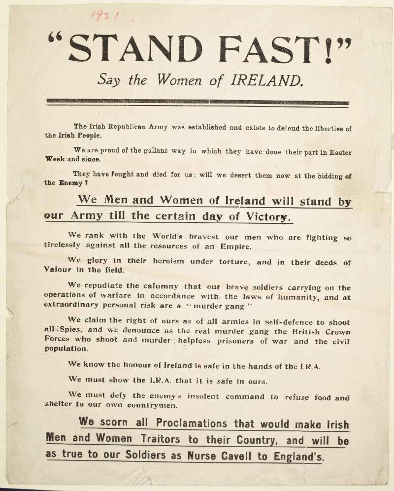 Stand fast! say the women of Ireland /