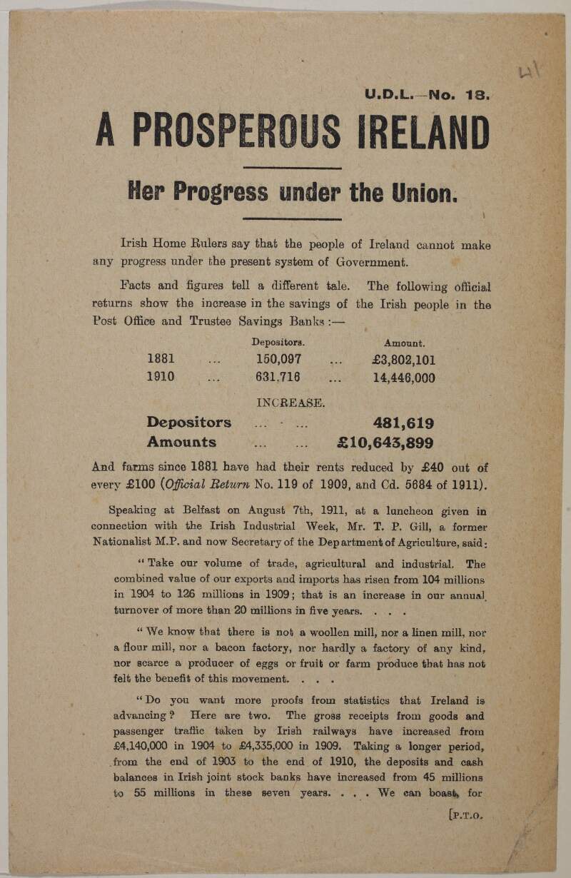 A prosperous Ireland: her progress under the Union.