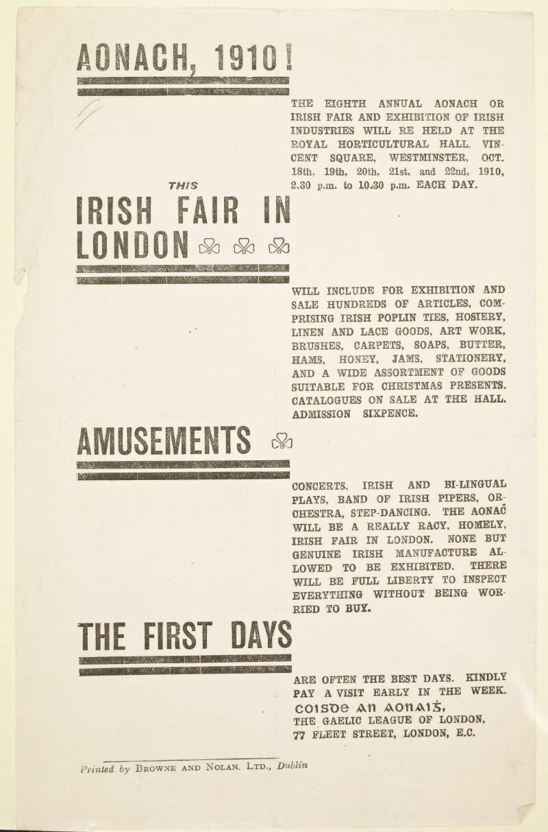 Aonach 1910: This Irish fair in London : amusements : the first days