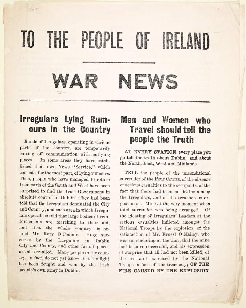 To the people of Ireland : war news.