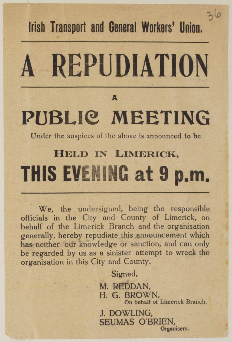 [Handbill repudiating the announcement of a public meeting under Union auspices]