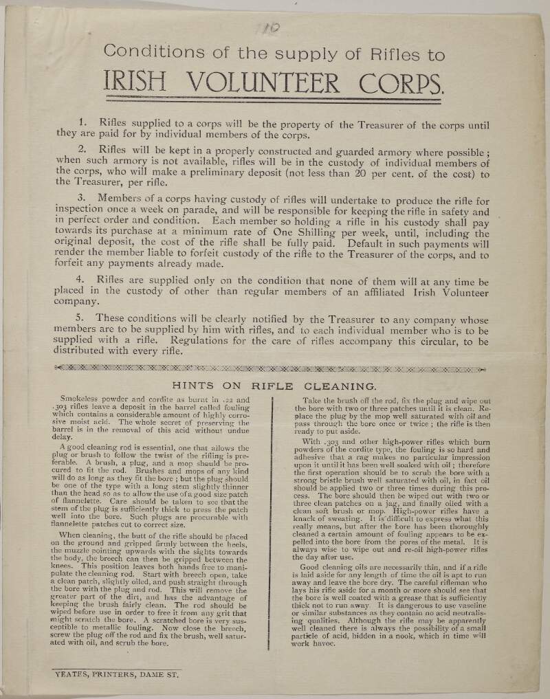 Conditions of the supply of rifles to Irish Volunteer Corps.