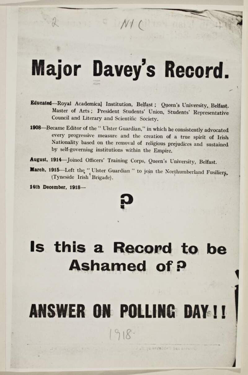 Major Davey's record.