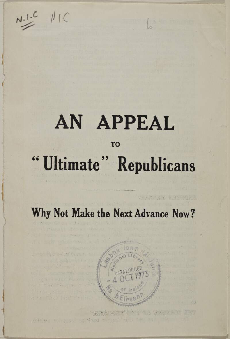 An appeal to "ultimate" Republicans. Why not make the advance now?