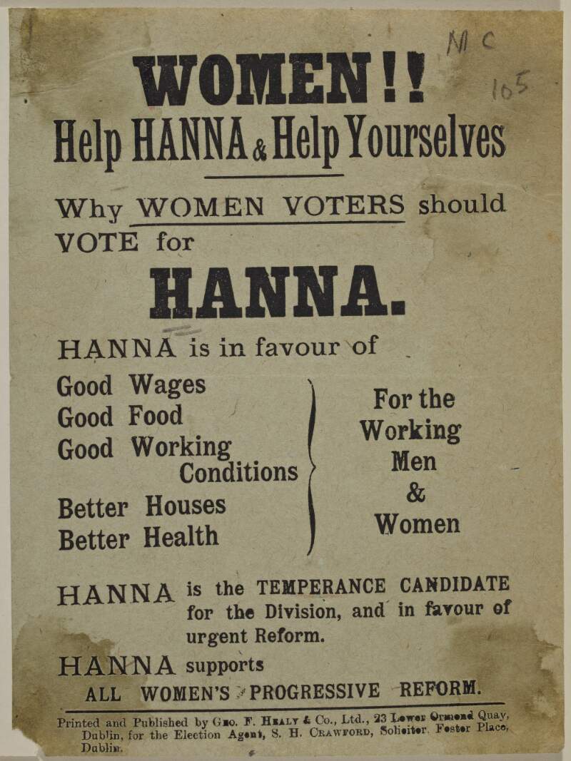 Women! Help Hanna and help yourselves. Why women voters should vote for Hanna.