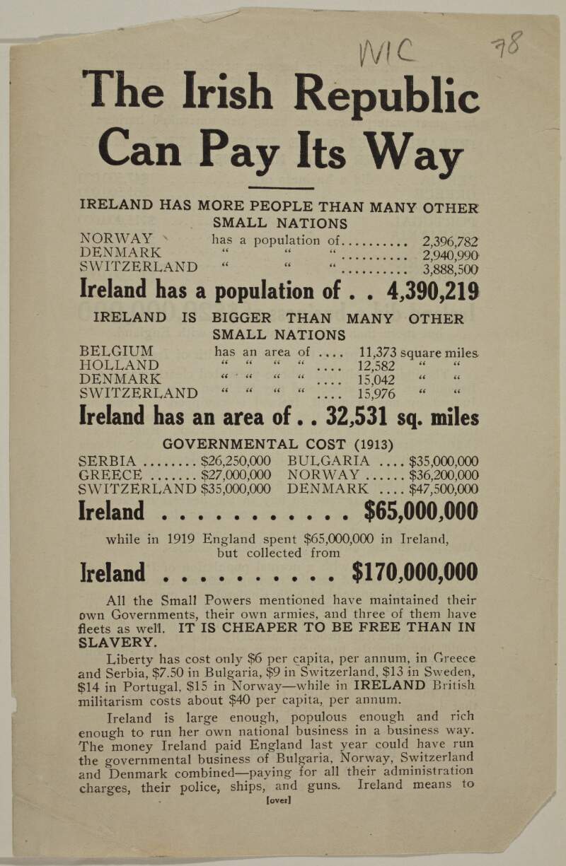 The Irish Republic can pay its way. [Statistical evidence that independence from England is financially feasible]
