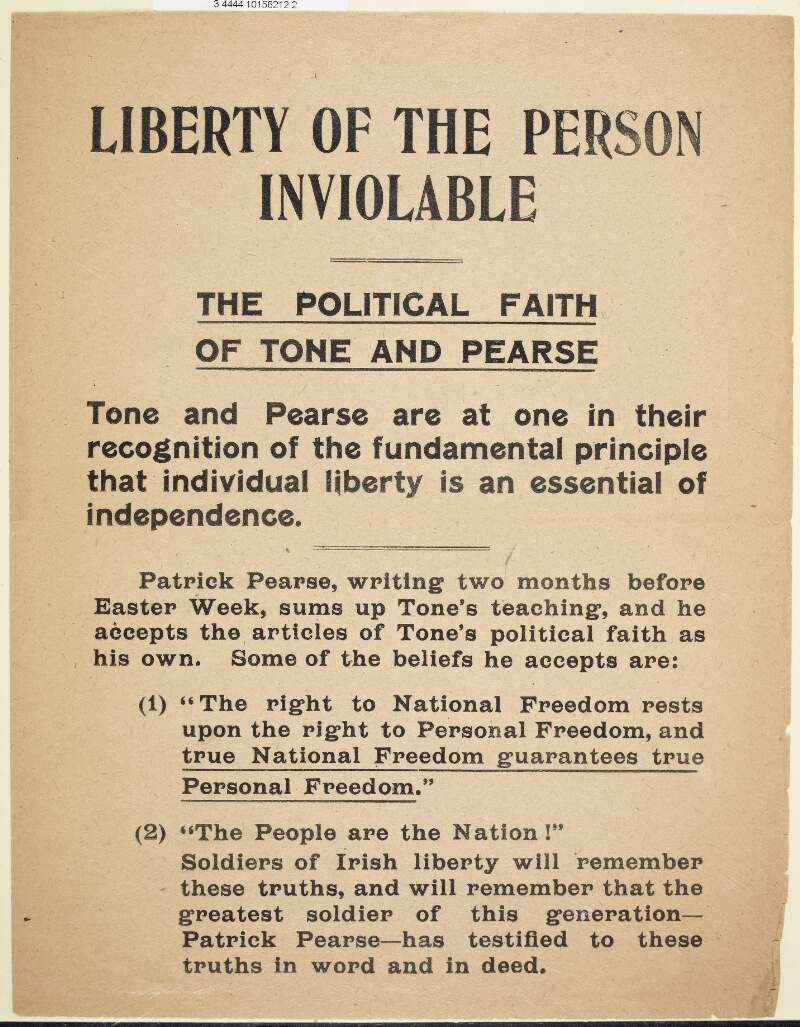 Liberty of the person inviolable: the political faith of Tone and Pearse /