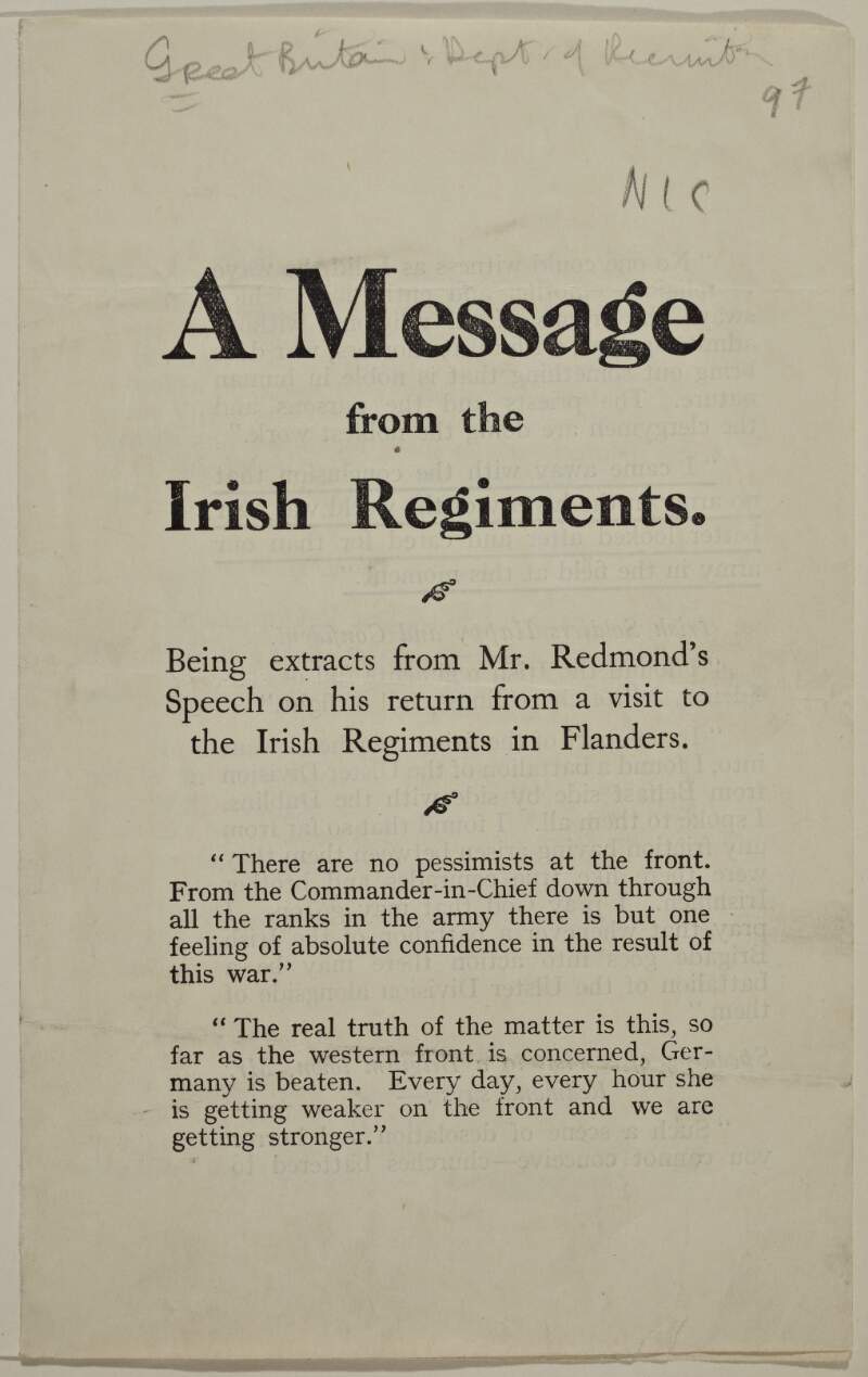 A message from the Irish regiments.
