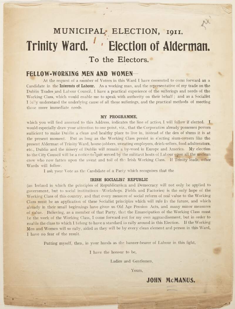 Municipal election, 1911. Trinity Ward. Election of Alderman.