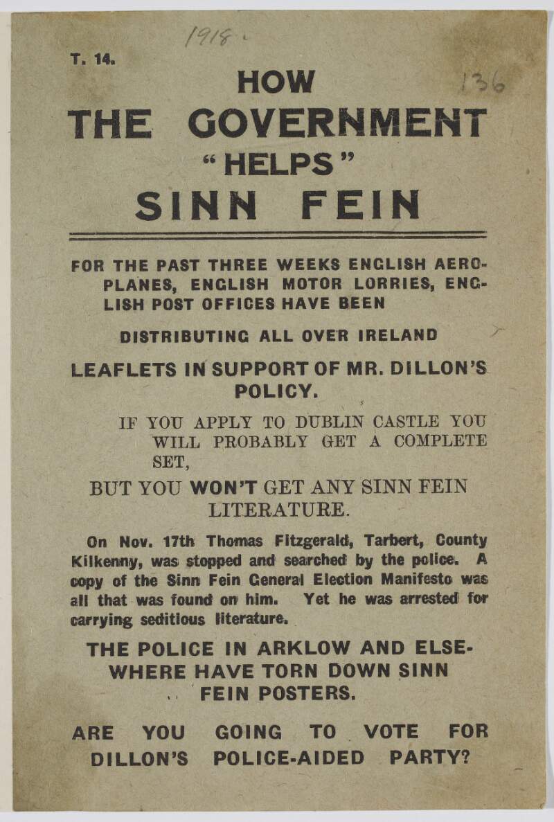 How the Government "helps" Sinn Fein ... Are you going to vote for Dillon's police - aided party?