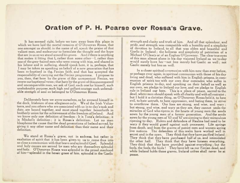 Oration of P.H. Pearse over Rossa's grave.