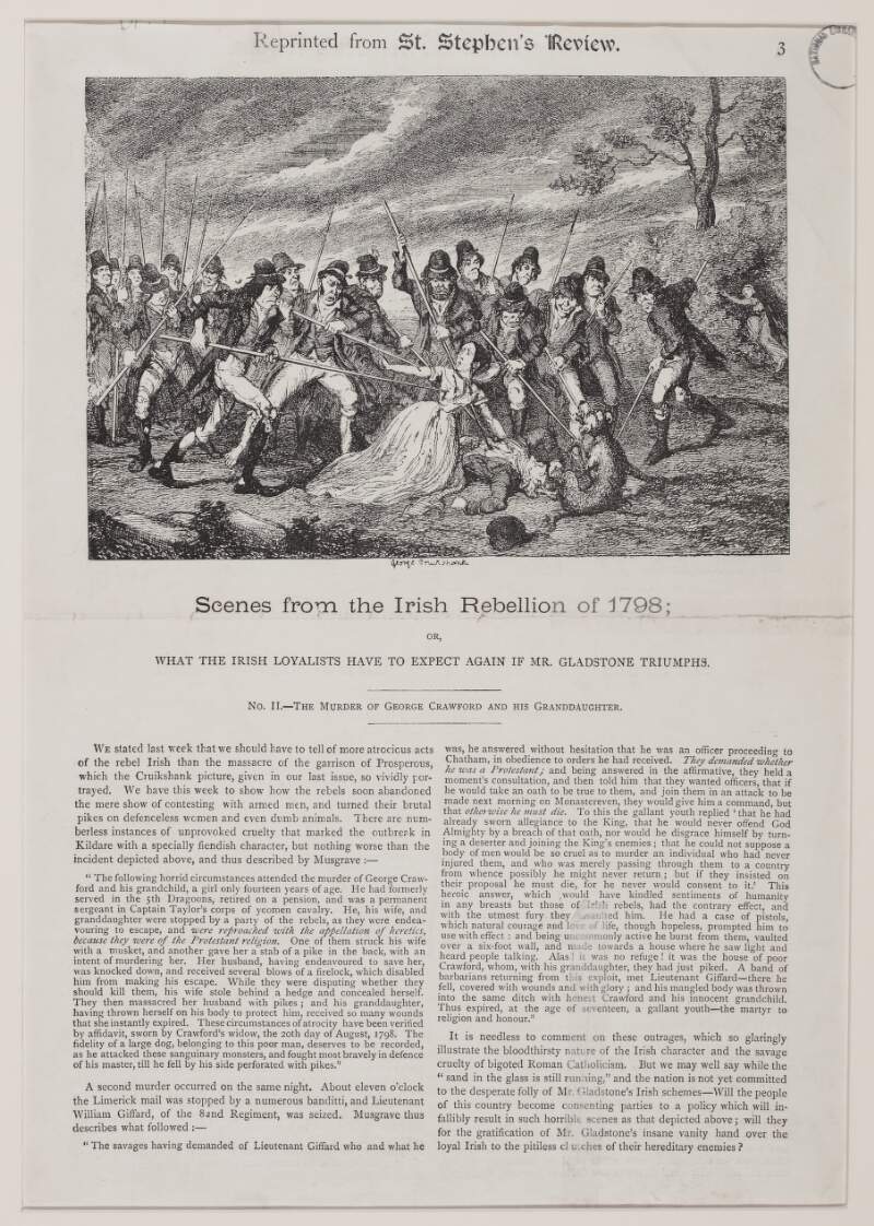 Scenes from the Irish Rebellion of 1798; or, What the Irish loyalists have to expect again if Mr. Gladstone triumphs.