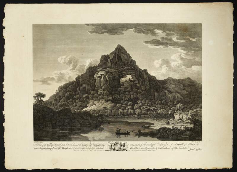 A view of the Eagles Nest on the canal, between the Lakes of Killarney. Remarkable for the wonderful Ecchoes [sic] produced from the firing of cannon, &c. To his Excellency George Lord Visct. Townshend, Lord Lieutenant General & Genl. Govr. of Ireland; this plate is humbly inscribed by His Excellency's obliged humble servt. Jonan. Fisher. /