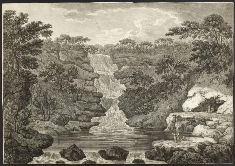 [A View of O'Sullivan's Cascade, which falls between the mountains of Glena & Toomish into the Lake of Killarney]
