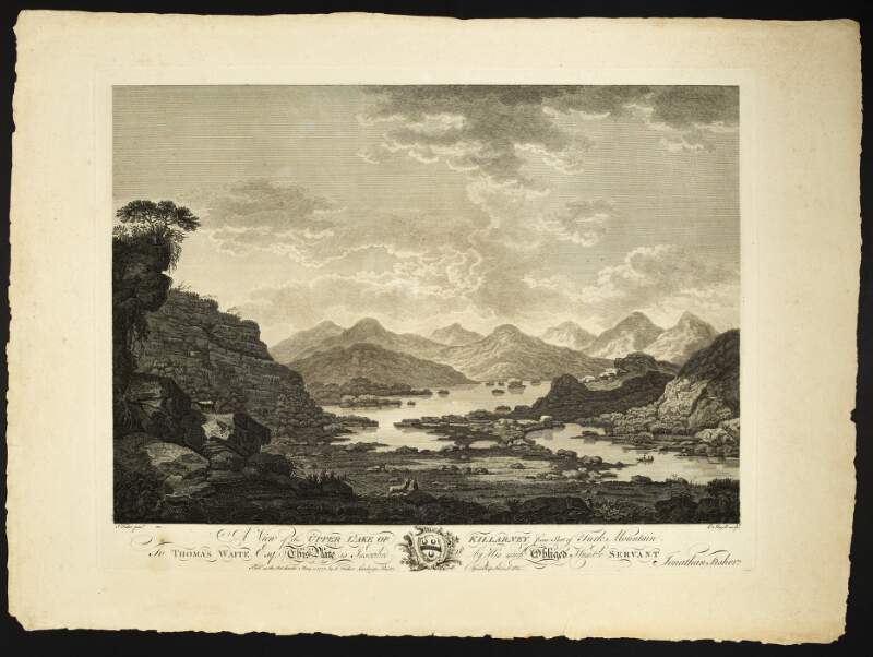 A view of the Upper Lake of Killarney from part of Turk Mountain To Thomas Waite Esq. this plate is inscribed by his much obliged humble servant Jonathan Fisher /