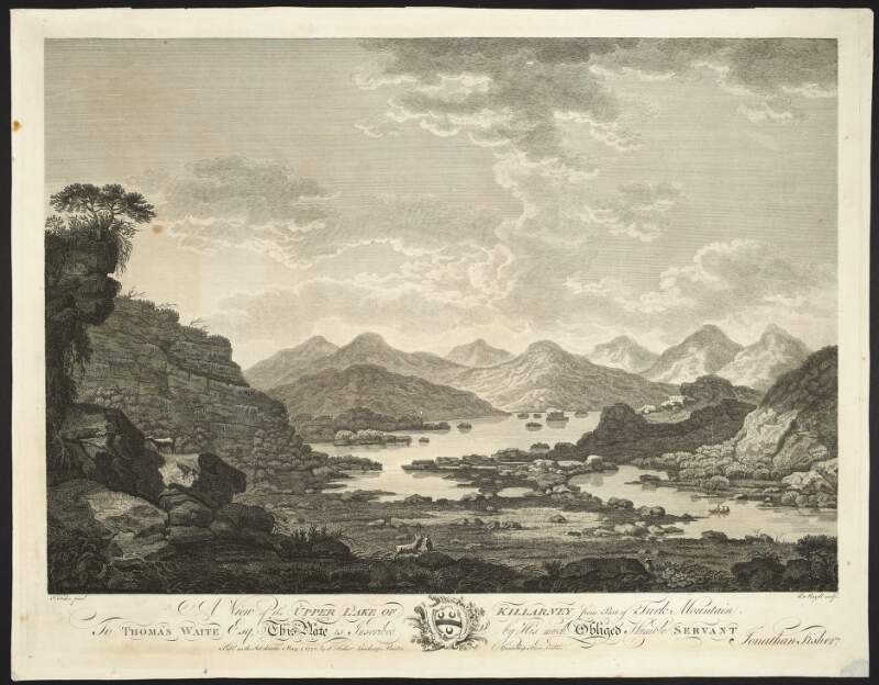 A view of the Upper Lake of Killarney from part of Turk [Torc] Mountain To Thomas Waite Esq. this plate is inscribed by his much obliged humble servant Jonathan Fisher /