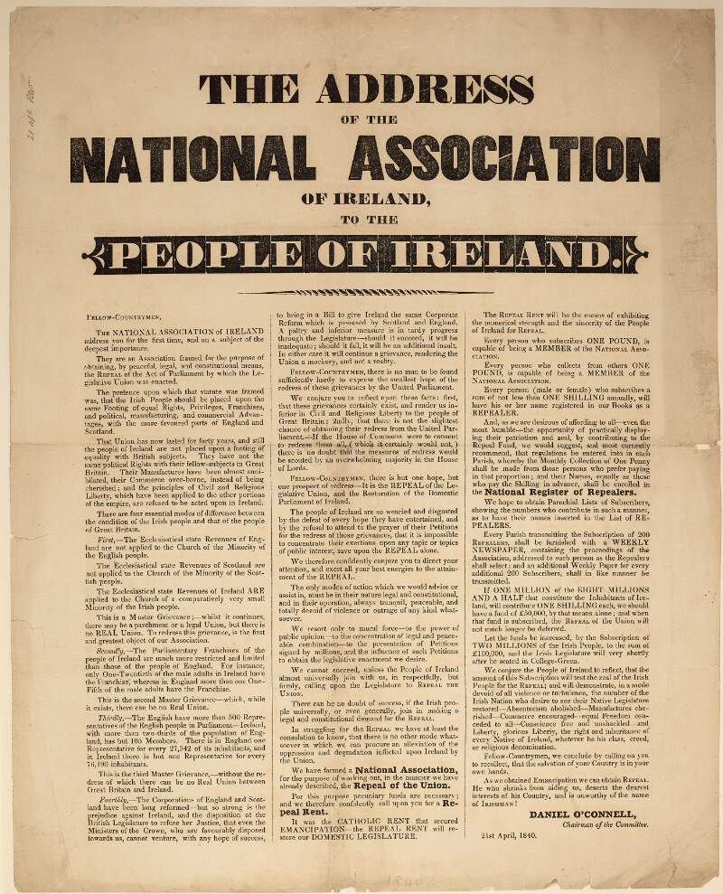 The address of the National Association of Ireland to the people of Ireland /