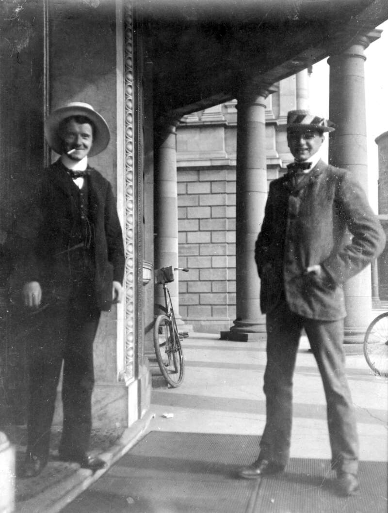 [Two men standing at the door of the National Library, Dublin]