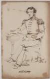 [Francis Rawdon Chesney, general, (1789-1872), whole-length, to left, seated, looking to front, in uniform, with right hand holding pen and resting on table, dog lying under chair].