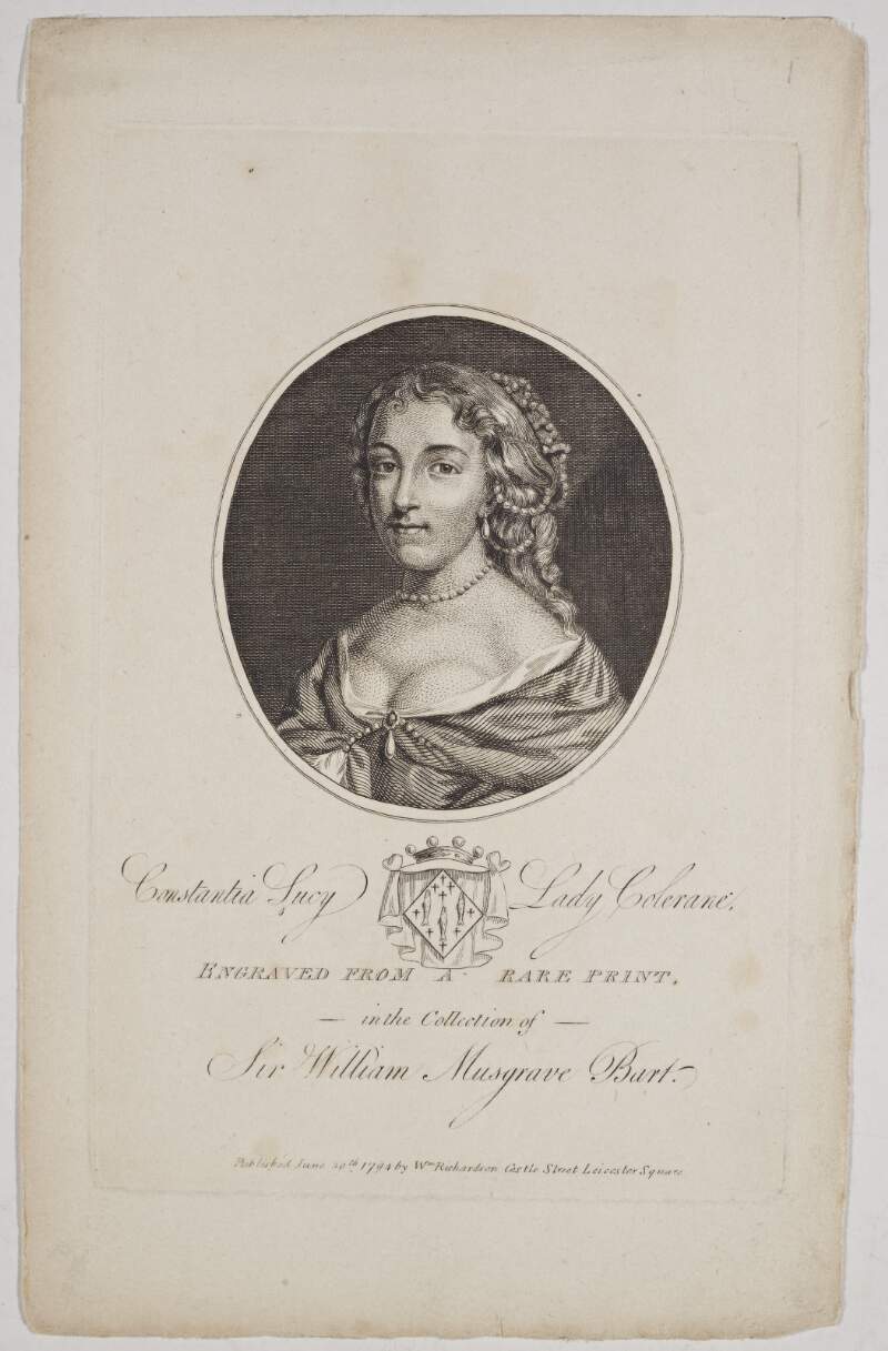 Constantia Lucy Lady Coleraine, engraved from a rare print in the collection of Sir William Musgrave Bart.