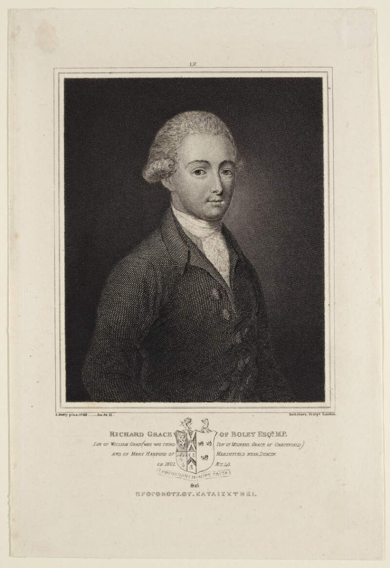 Richard Grace of Boley Esqr. M.P., son of William Grace (who was third son of Michael Grace of Gracefield) and of Mary Harford of Marshfield near Dublin. OB. 1801. Æt. 40.