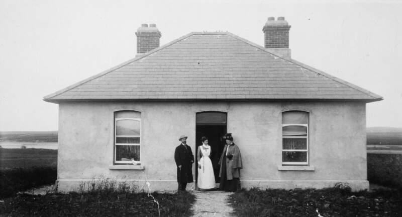 [Lord and Lady Aberdeen with nurse, outside house at Geesala, Ballina, Co.Mayo]