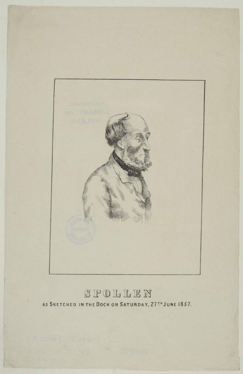 Spollen as sketched in the dock on Saturday, 27th June 1857.