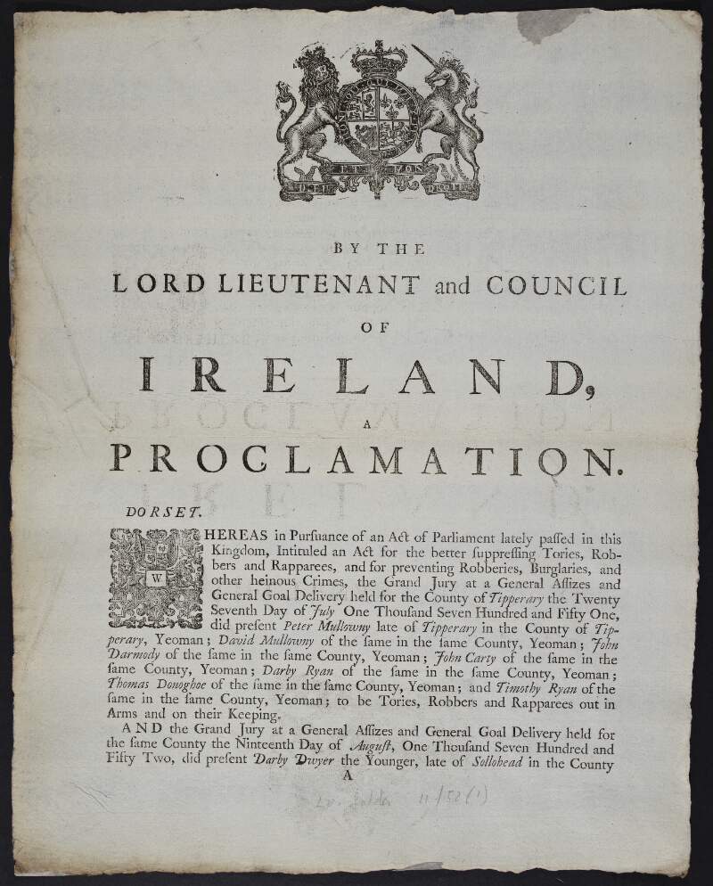 By the Lord Lieutenant and Council of Ireland, a proclamation.