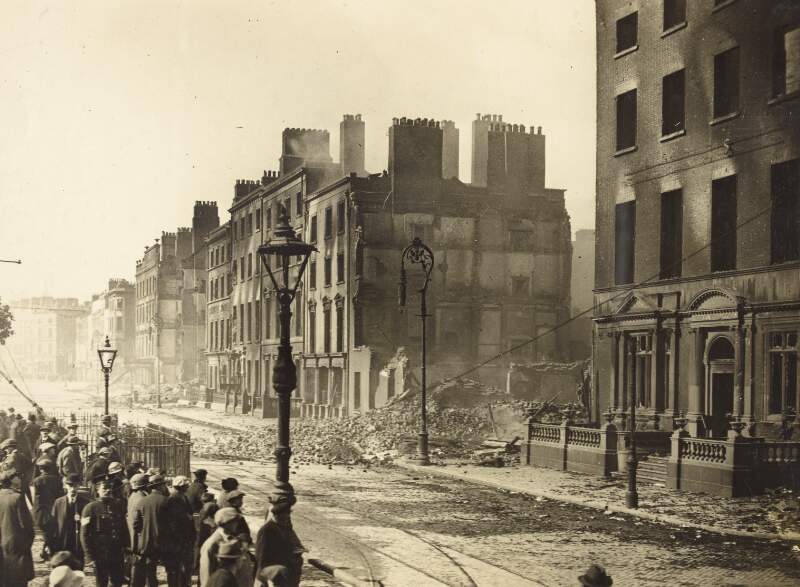 [View of ruins in O'Connell Street viewed from base of Nelson's Pillar]