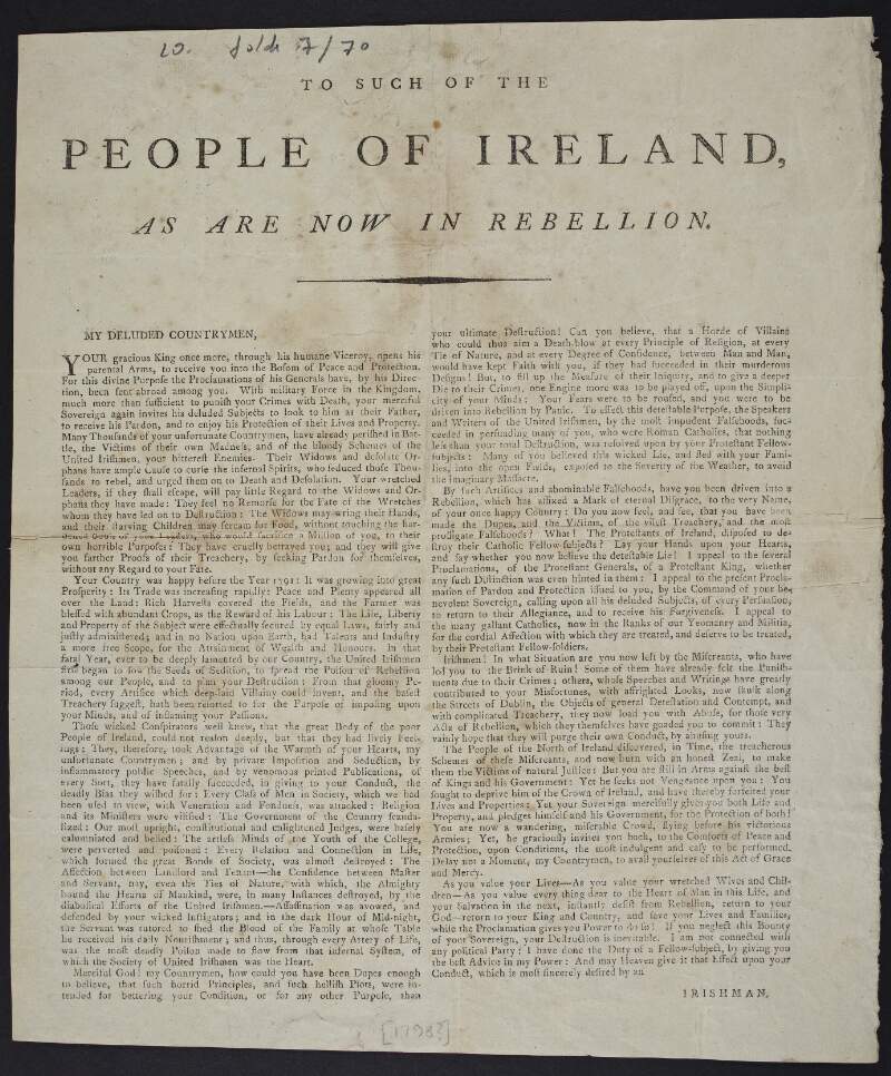 To such of the people of Ireland, as are now in rebellion. /
