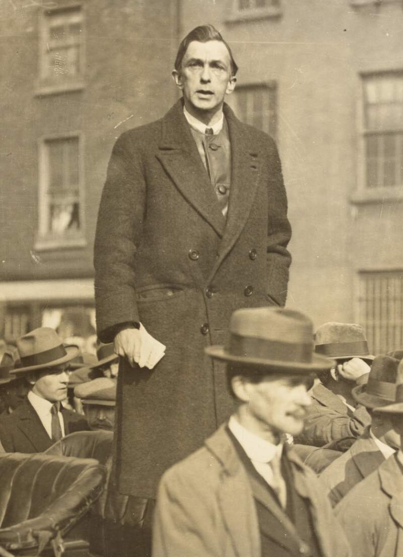 Commandant Rory O'Connor addressing members of the Dublin City Brigade I.R.A. at Smithfield, Dublin