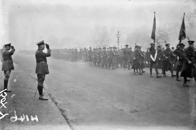 [British troops marching during the evacuation]