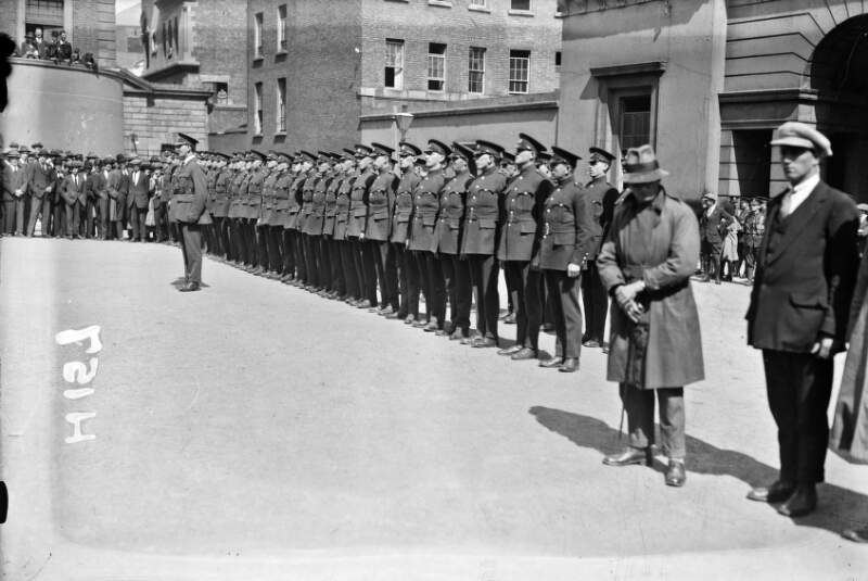[The Civic Guard, later renamed the Gárda Síochána, line up at Dublin Castle before the evacuation]